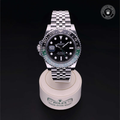 Rolex Certified Pre-owned GMT M126720VTNR-0002 front on black background