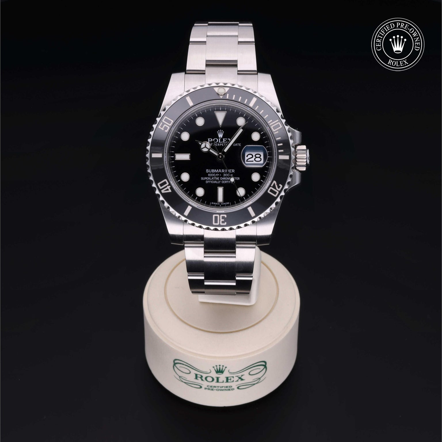 Rolex Certified Pre-owned Submariner M116610LN-0001 front on black background