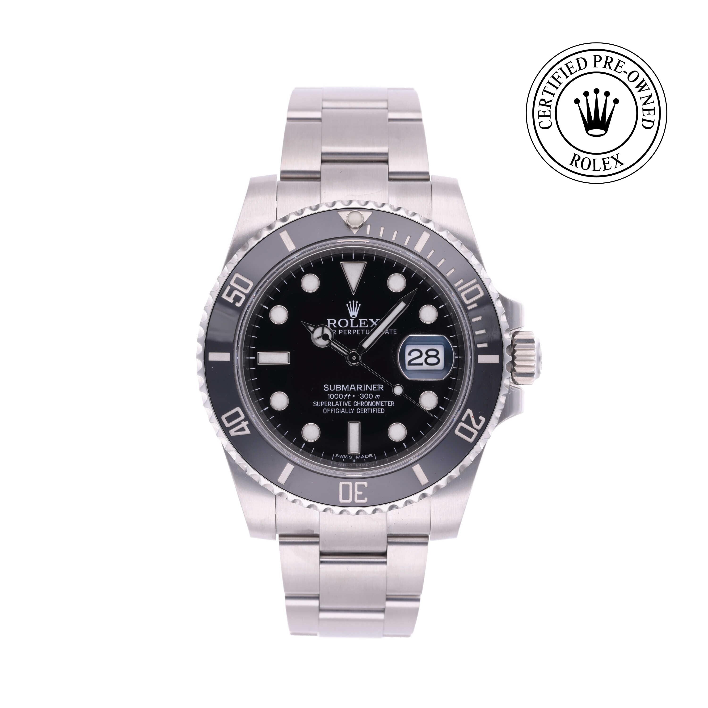 Rolex Certified Pre-owned Submariner M116610LN-0001 front on white background