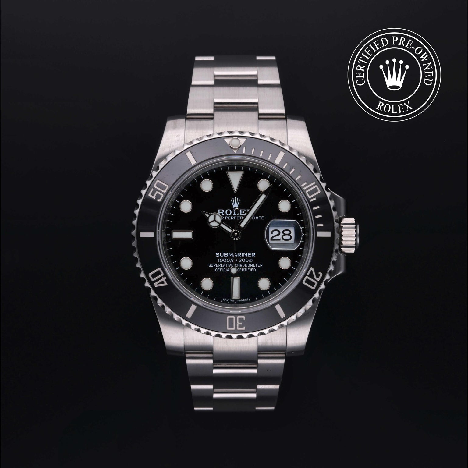 Rolex Certified Pre-owned Submariner M116610LN-0001 front on black background