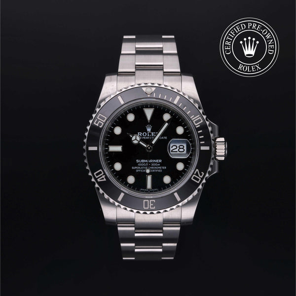 Rolex Certified Pre-owned Submariner M116610LN-0001 front on black background