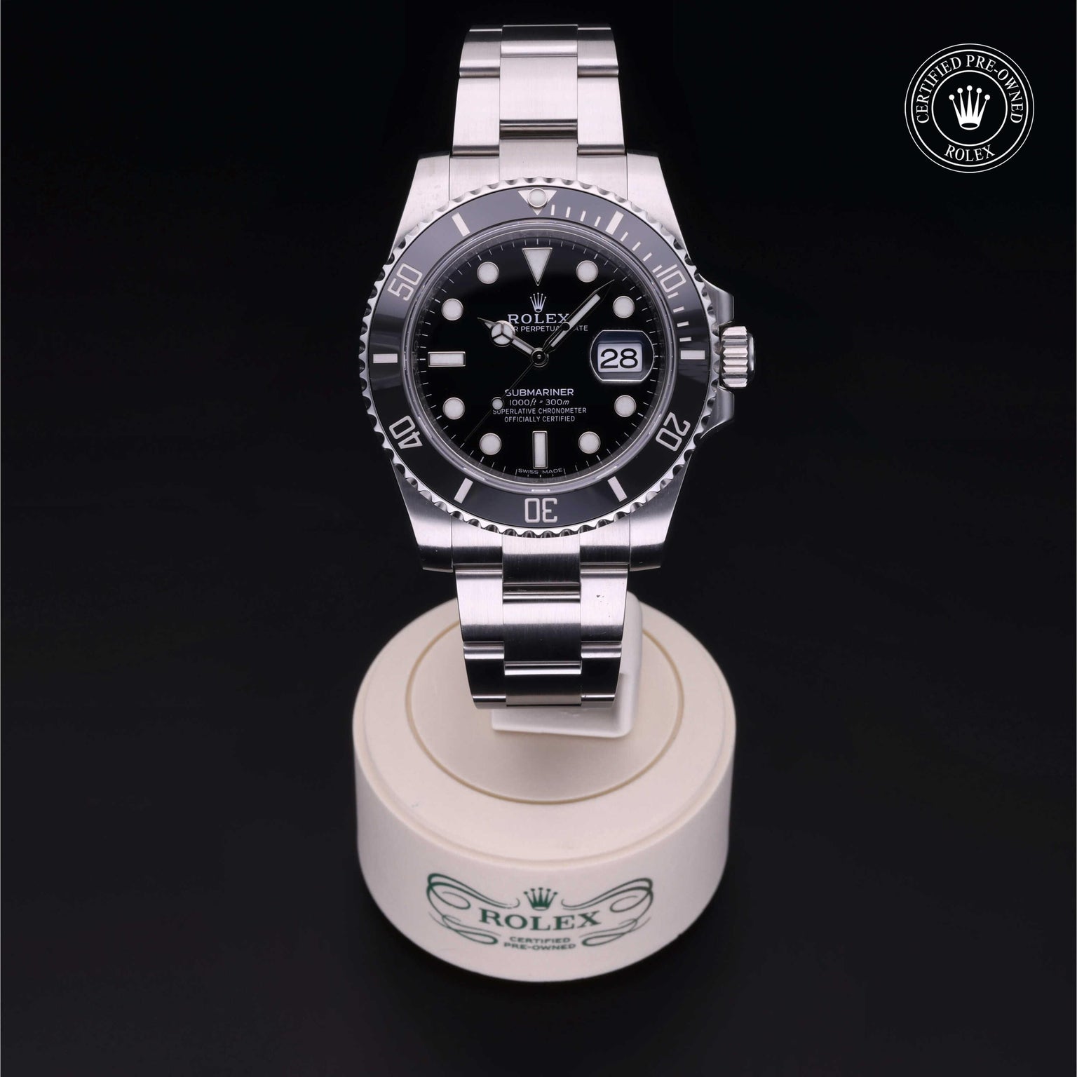 Rolex Certified Pre-owned Submariner M116610LN-0001 front on black background