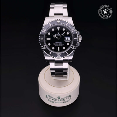 Rolex Certified Pre-owned Submariner M116610LN-0001 front on black background