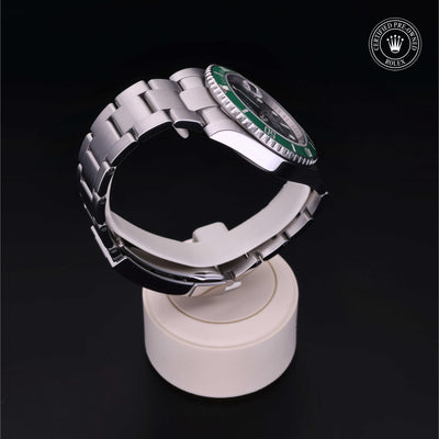 Rolex Certified Pre-owned Submariner M116610LV-0002 front on black background