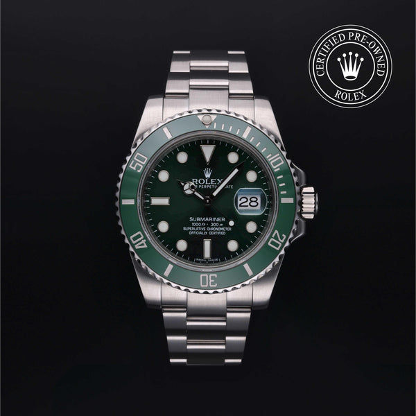 Rolex Certified Pre-owned Submariner M116610LV-0002 front on black background