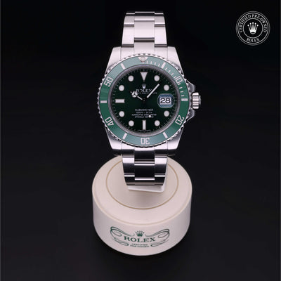 Rolex Certified Pre-owned Submariner M116610LV-0002 front on black background