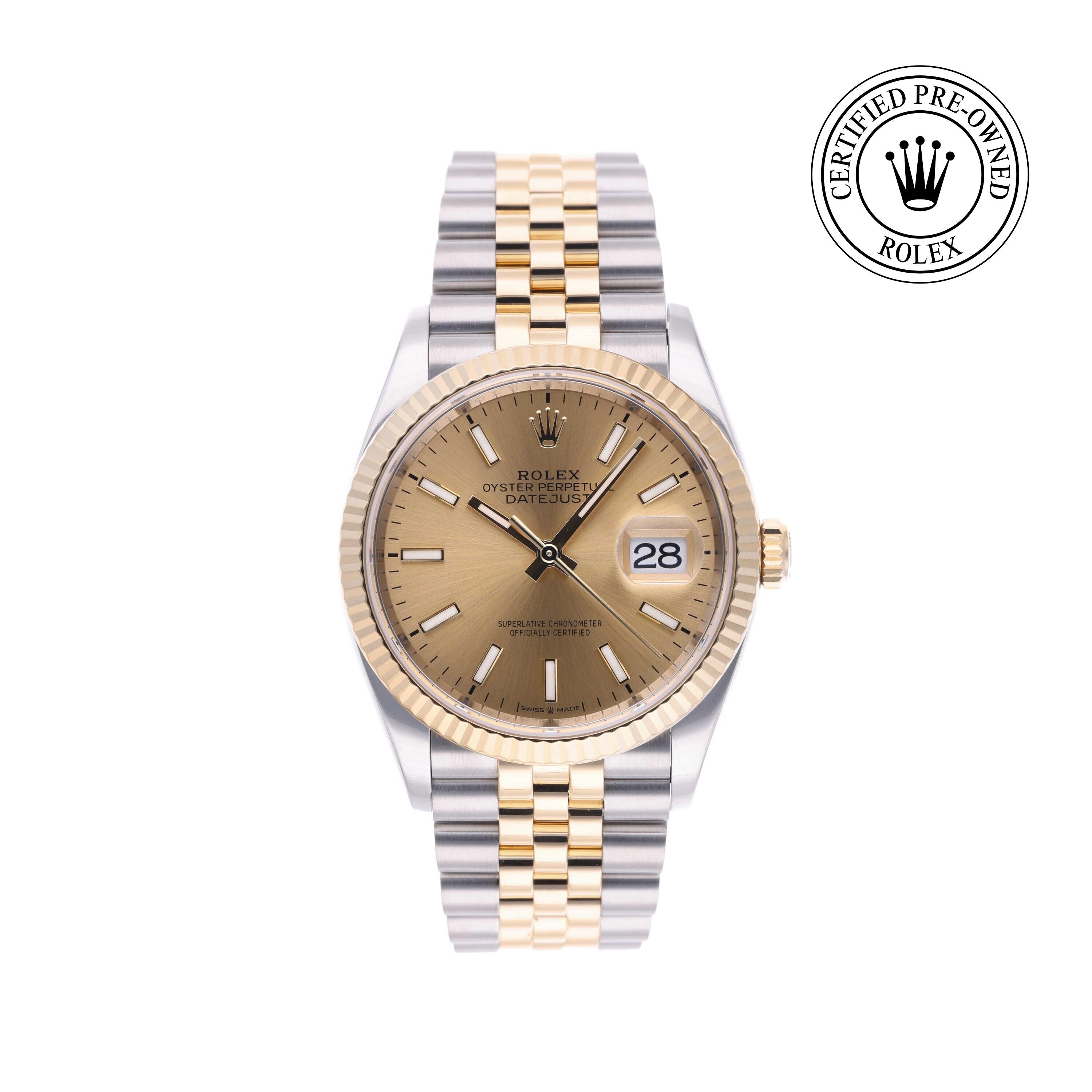 Rolex Certified Pre-owned Datejust M126233-0015 front on white background