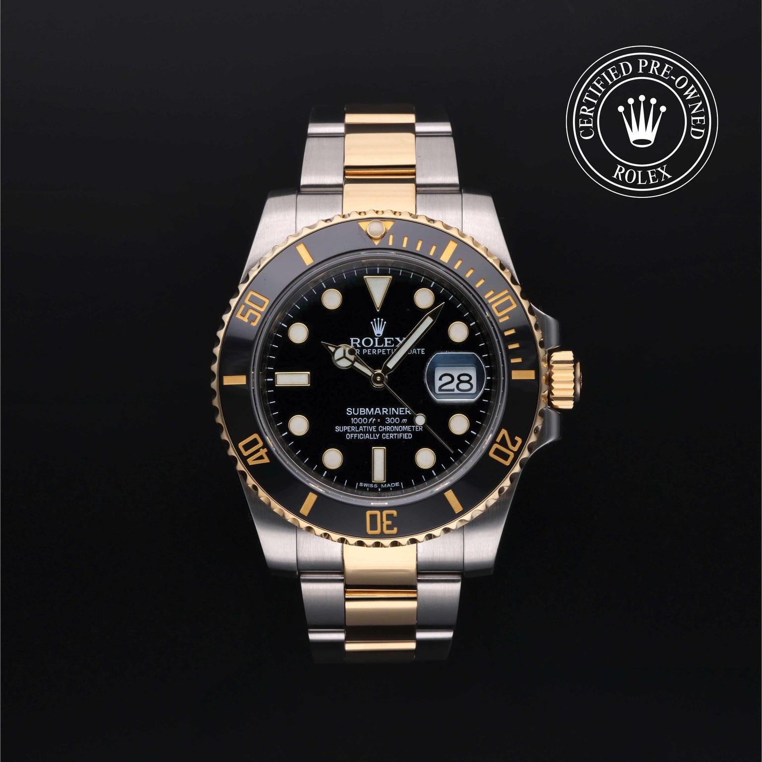 Rolex Certified Pre-owned Submariner M116613LN-0001 front on black background