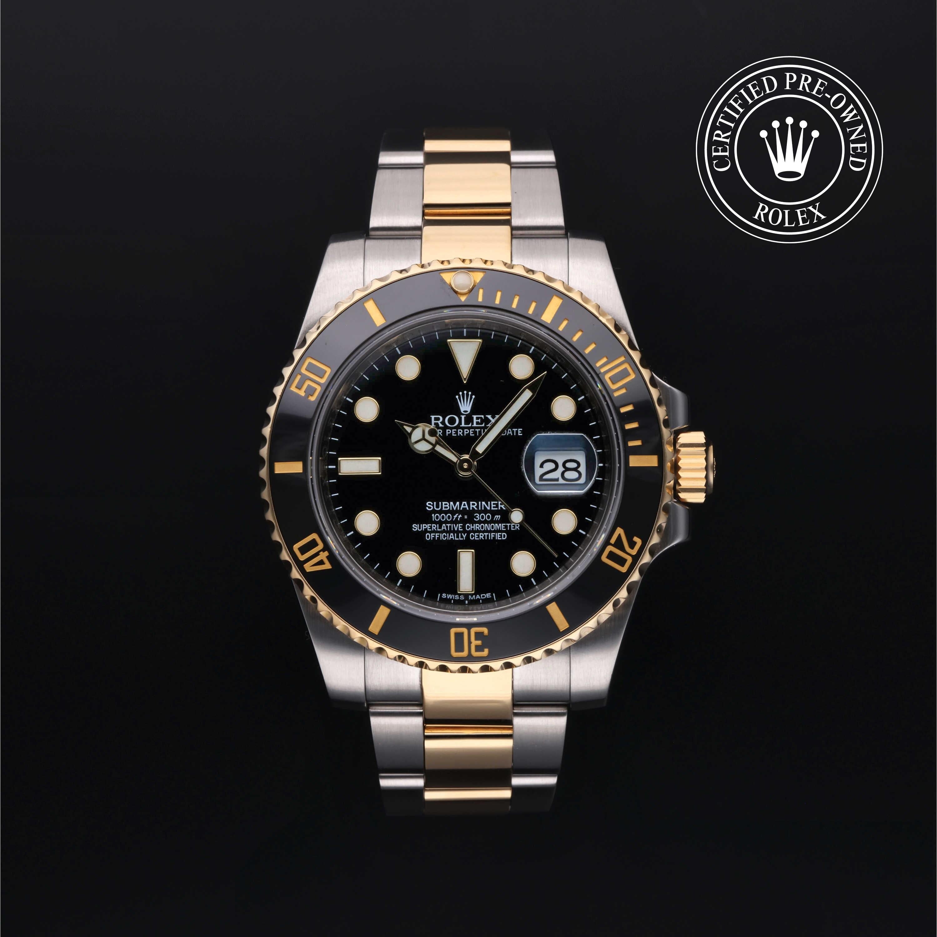 Rolex Certified Pre-owned Submariner M116613LN-0001 front on black background