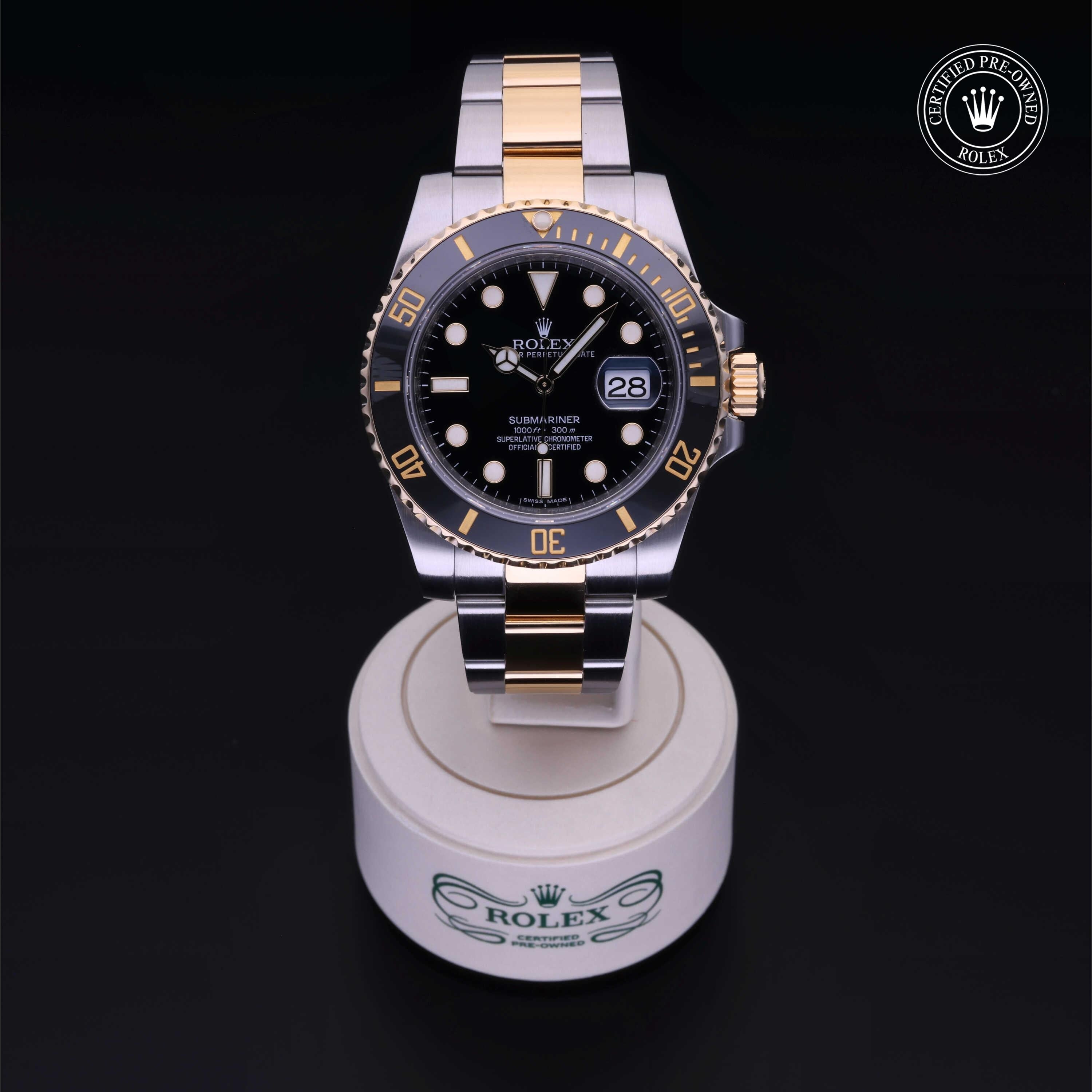 Rolex Certified Pre-owned Submariner M116613LN-0001 front on black background