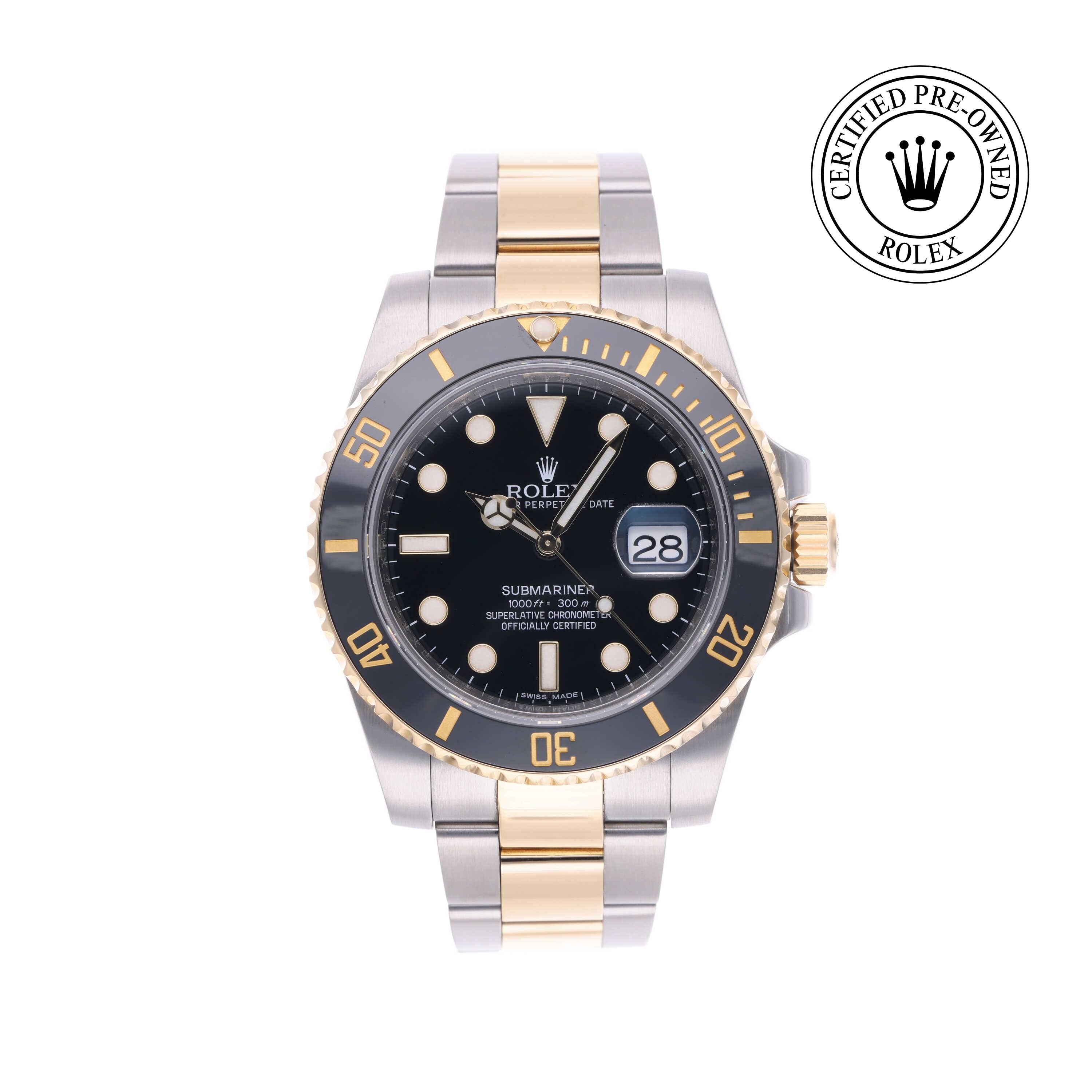 Rolex Certified Pre-owned Submariner M116613LN-0001 front on white background