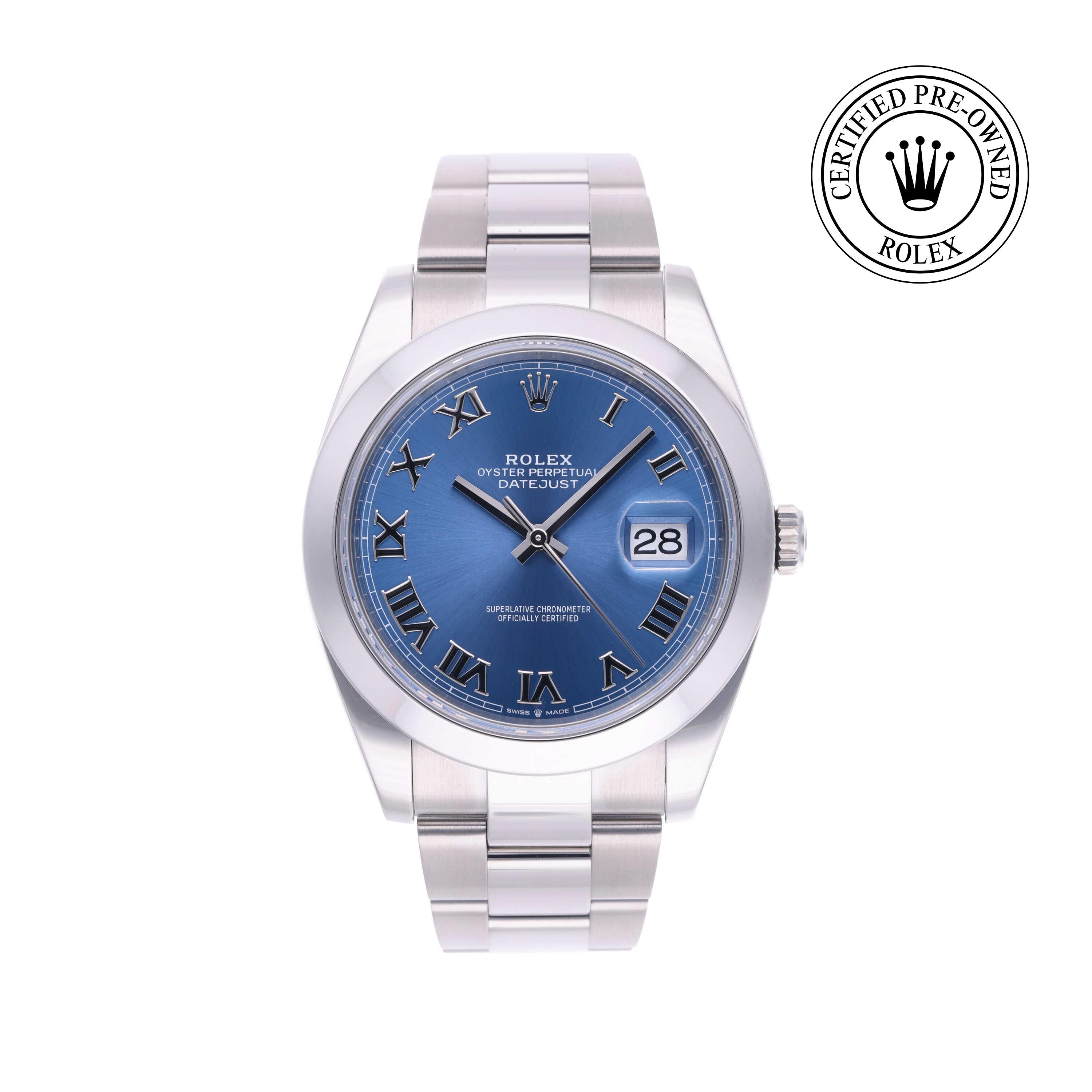 Rolex Certified Pre-owned Datejust M126300-0017 front on white background