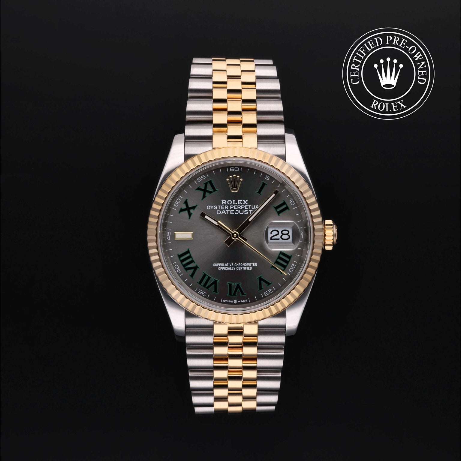 Rolex Certified Pre-owned Datejust M126233-0035 front on black background