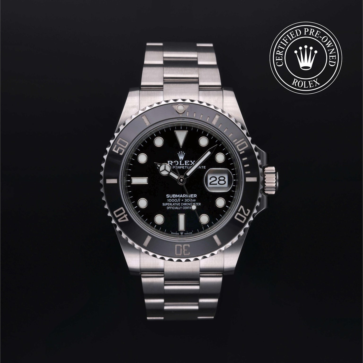 Rolex Certified Pre-owned Submariner M126610LN-0001 front on black background