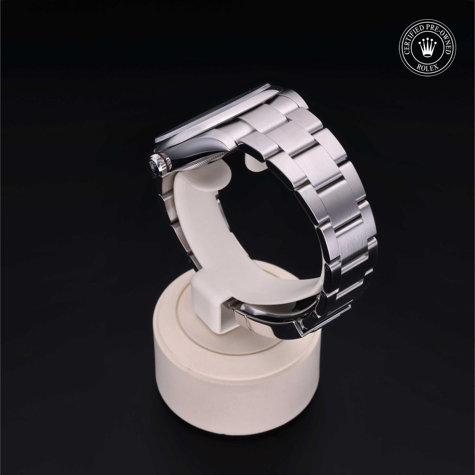 Rolex Certified Pre-owned Oyster Perpetual M124300-0005 front on black background