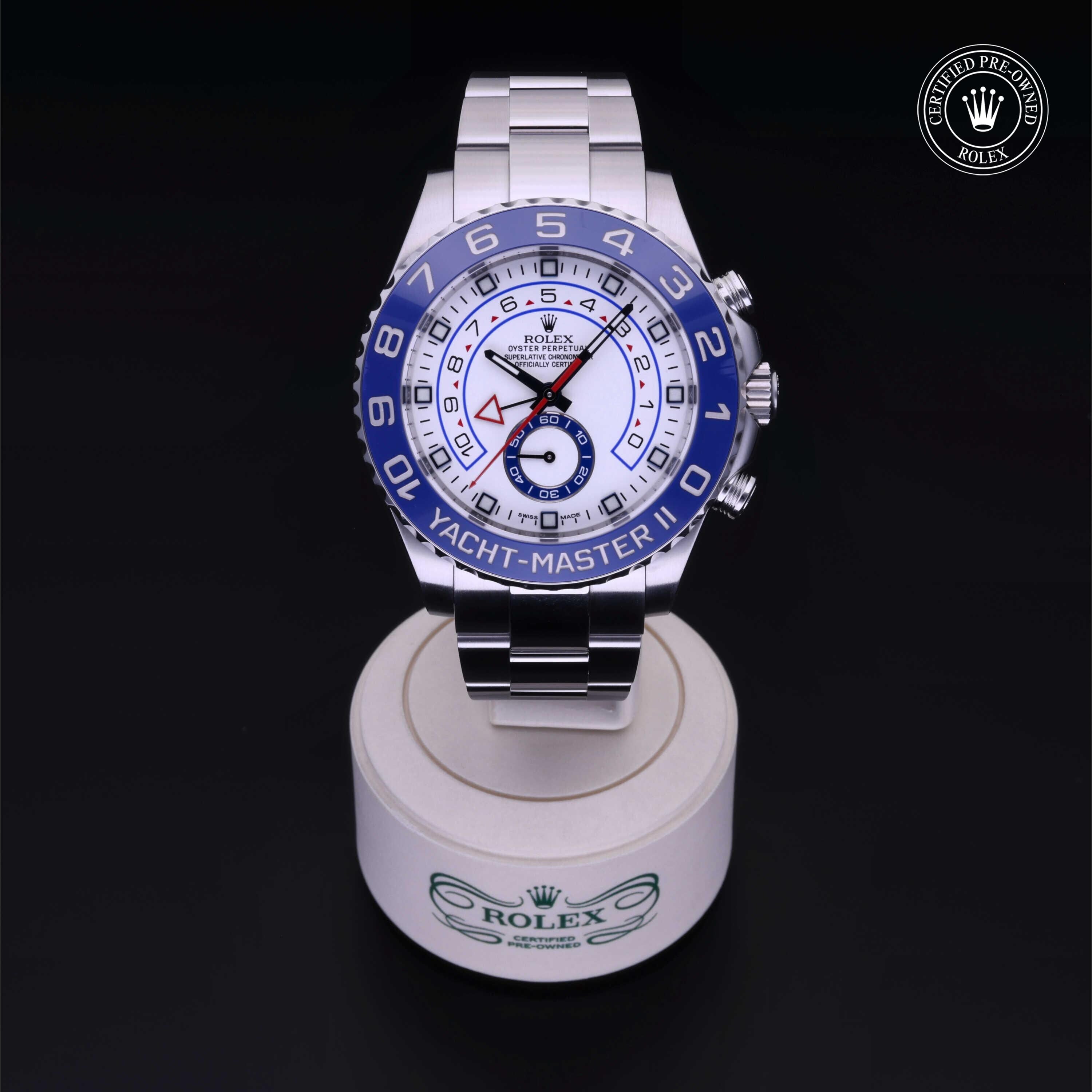 Rolex Certified Pre-owned Yacht-Master M116680-0001 front on black background