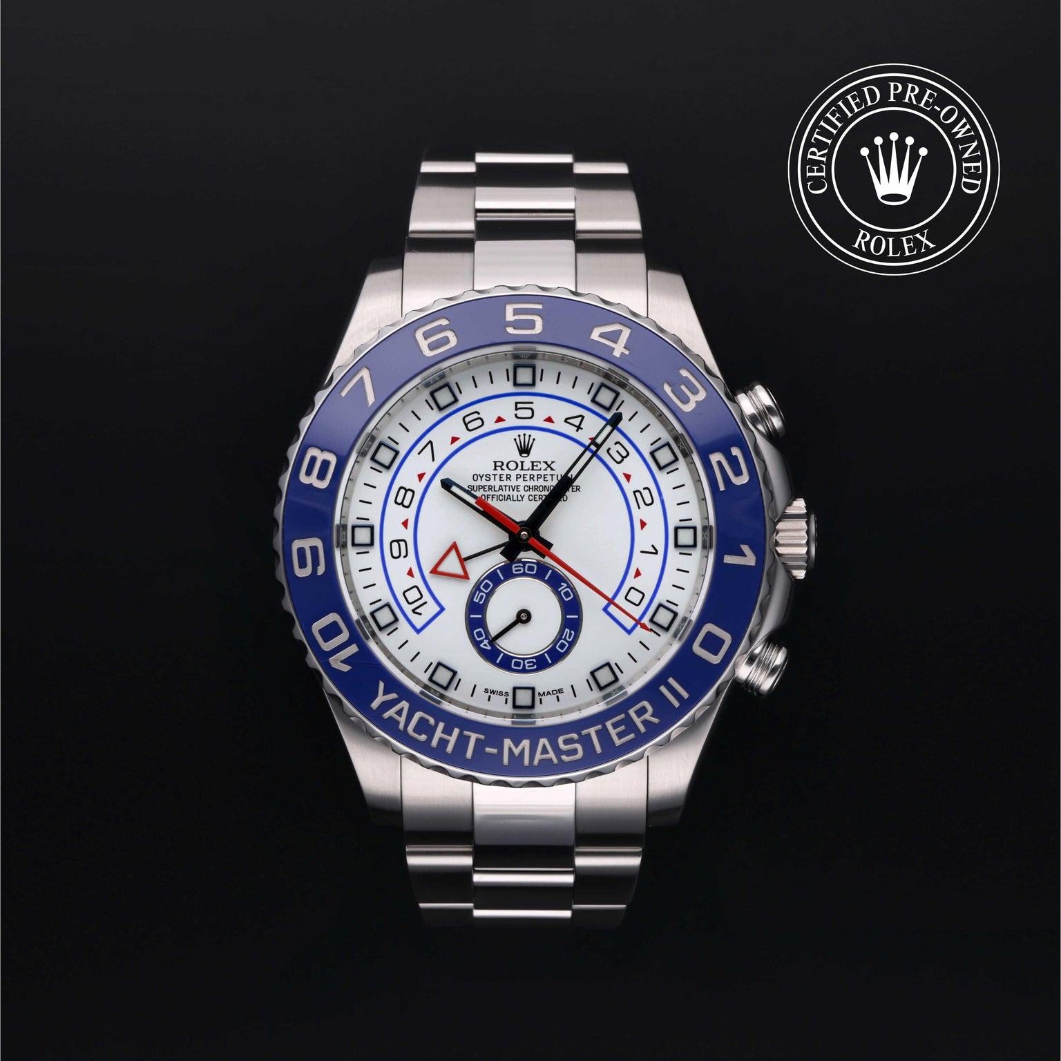 Rolex Certified Pre-owned Yacht-Master M116680-0001 front on black background