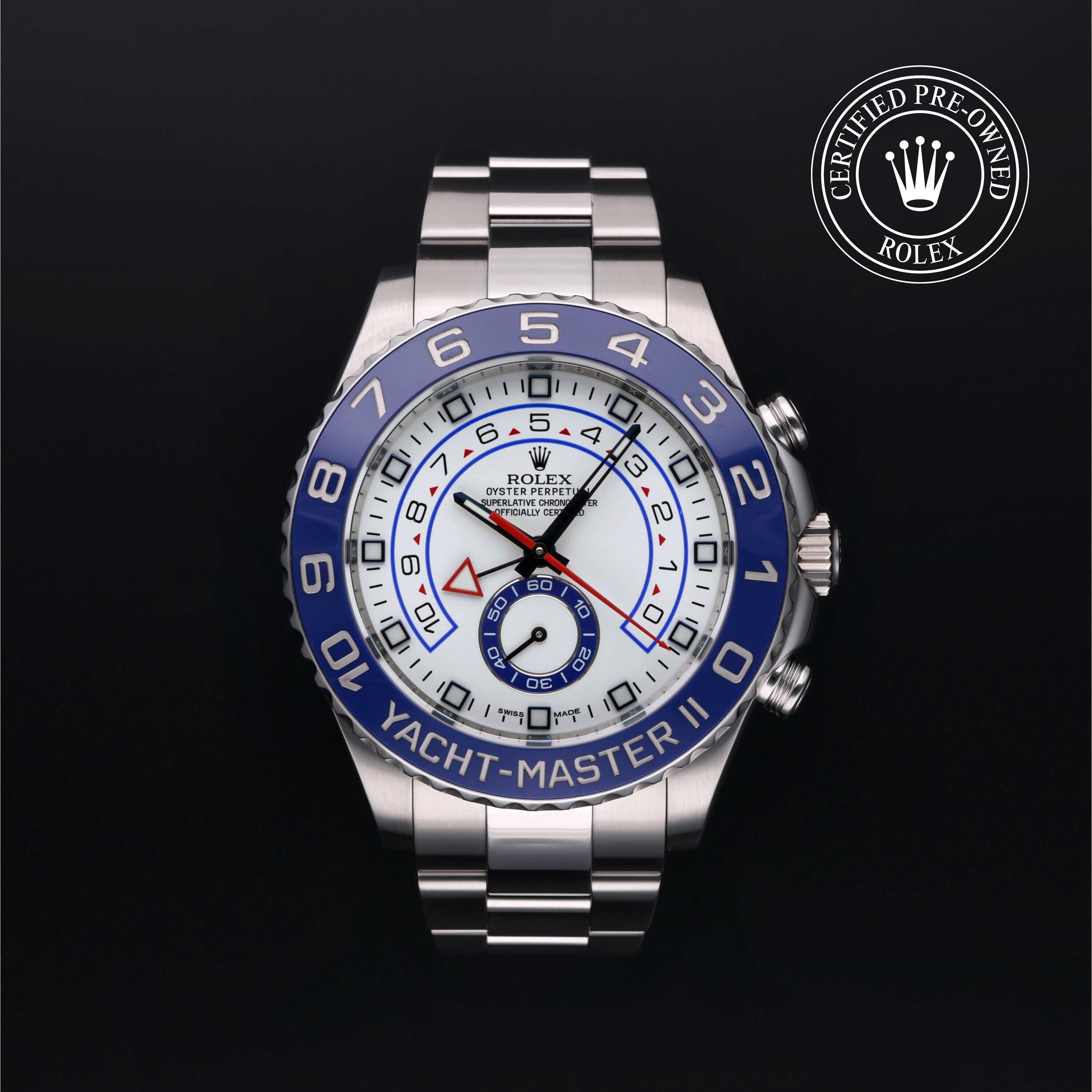 Rolex Certified Pre-owned Yacht-Master M116680-0001 front on black background