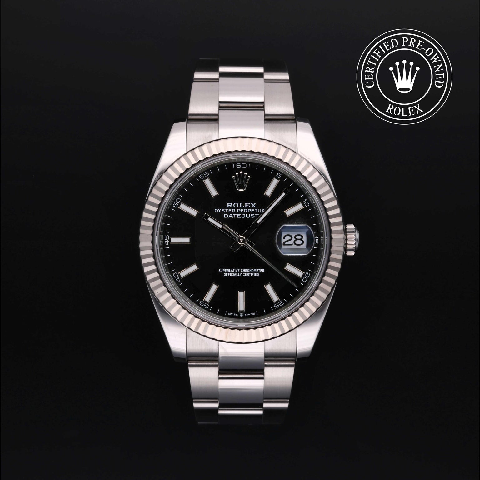Rolex Certified Pre-owned Datejust M126334-0015 front on black background