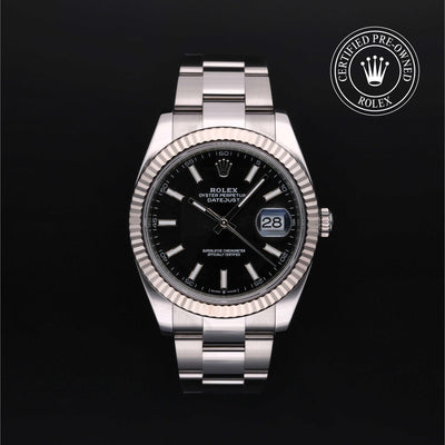 Rolex Certified Pre-owned Datejust M126334-0015 front on black background