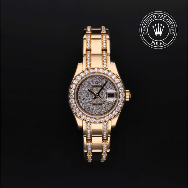 Rolex Certified Pre-owned Pearlmaster M80298-0147 front on black background