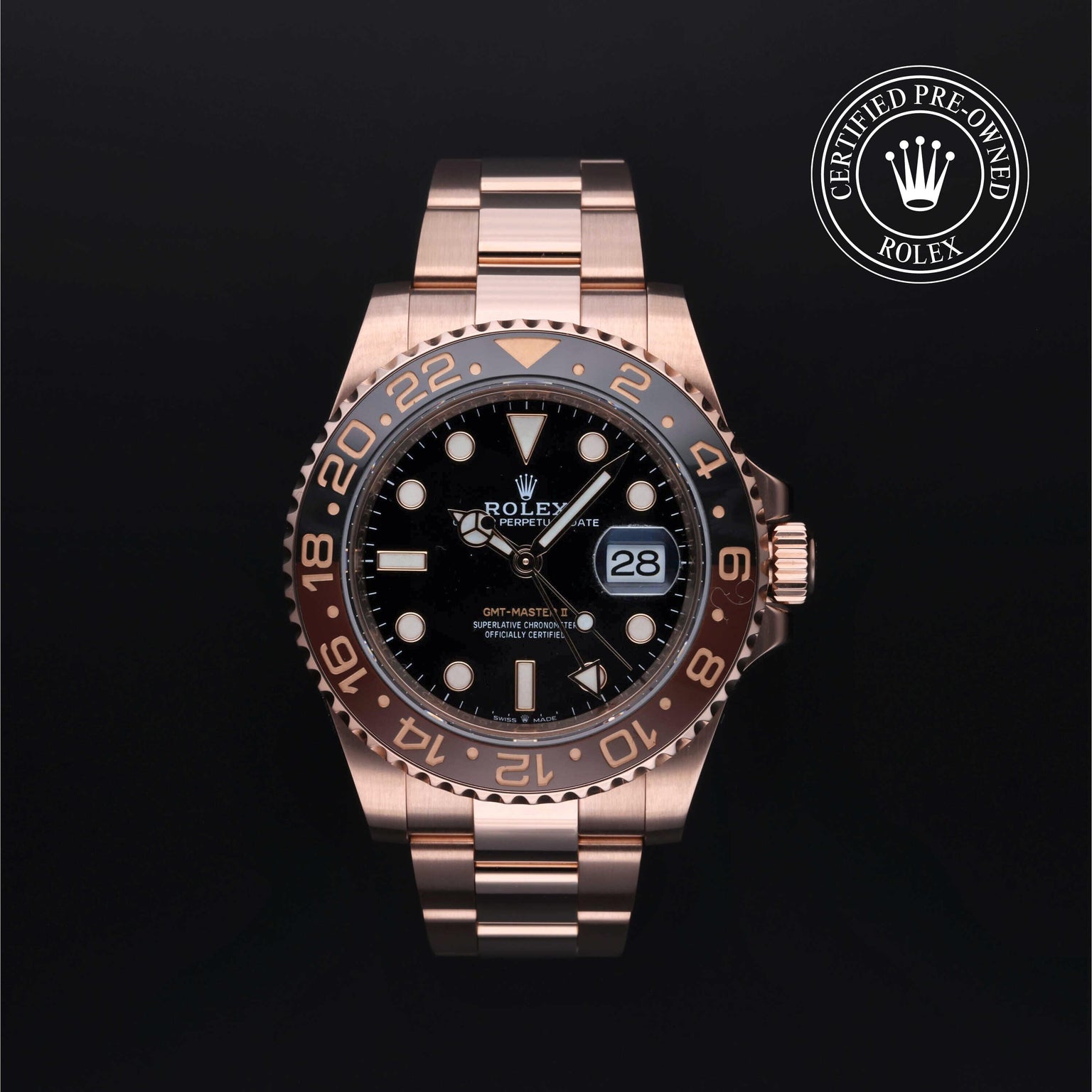 Rolex Certified Pre-owned GMT M126715CHNR-0001 front on black background