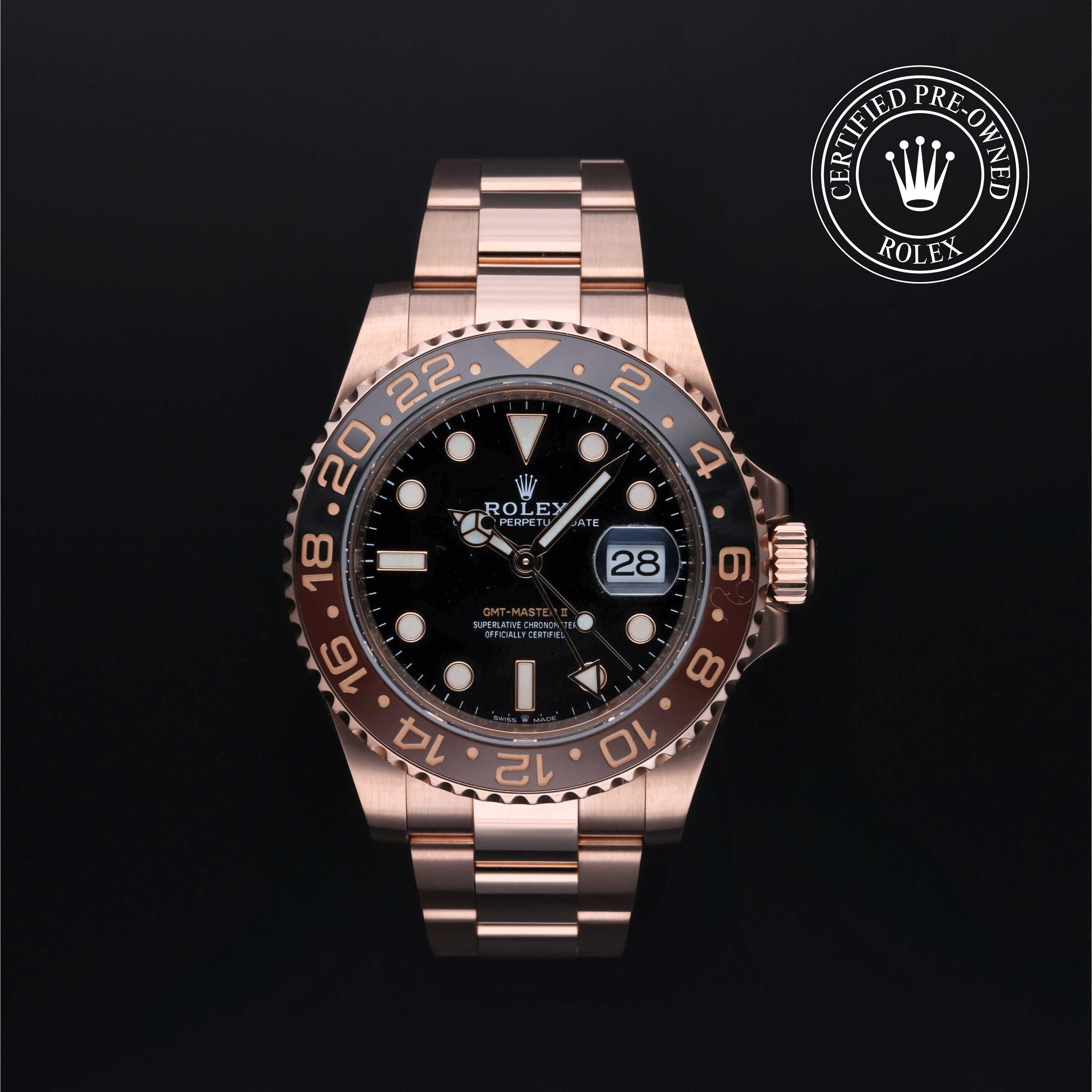 Rolex Certified Pre-owned GMT M126715CHNR-0001 front on black background