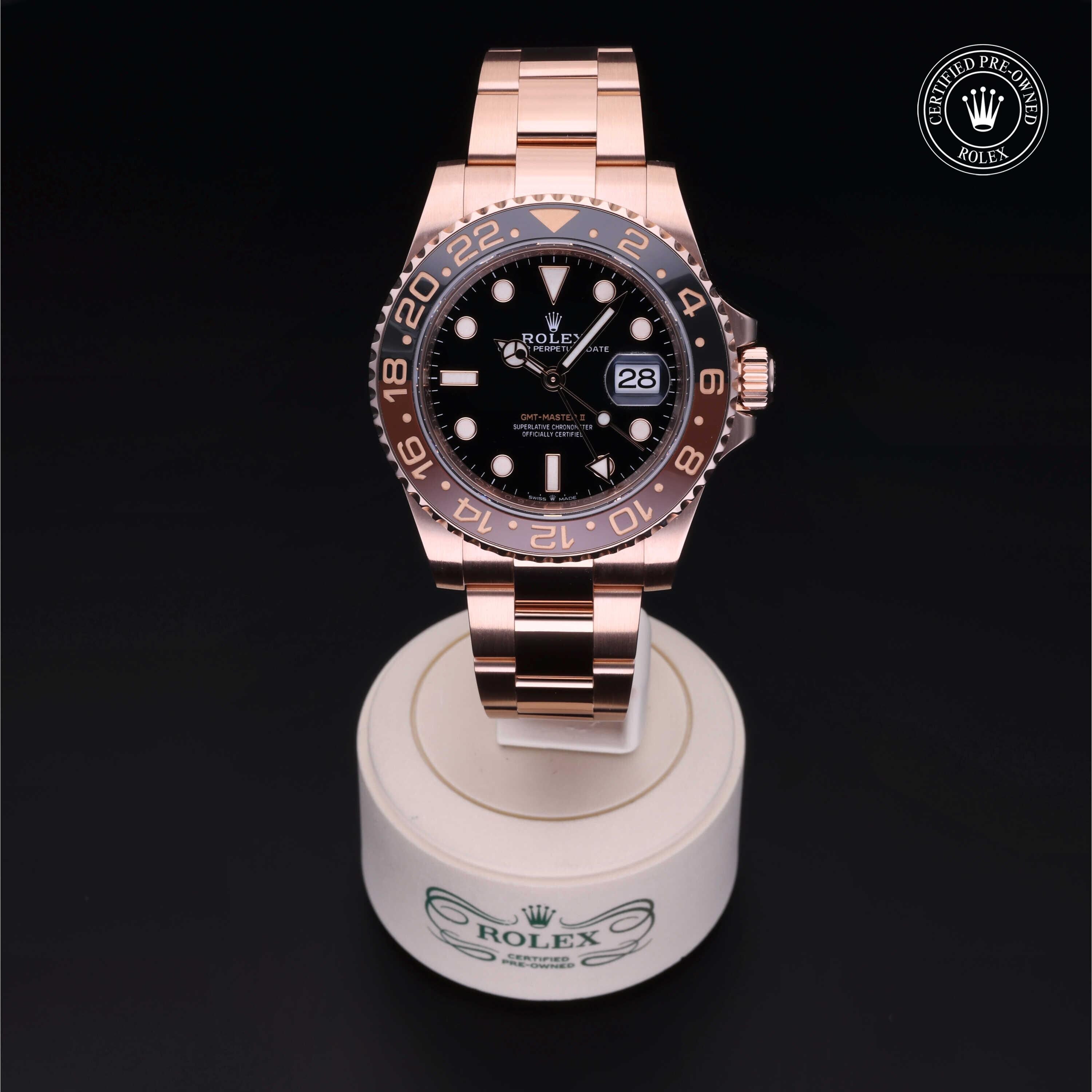 Rolex Certified Pre-owned GMT M126715CHNR-0001 front on black background