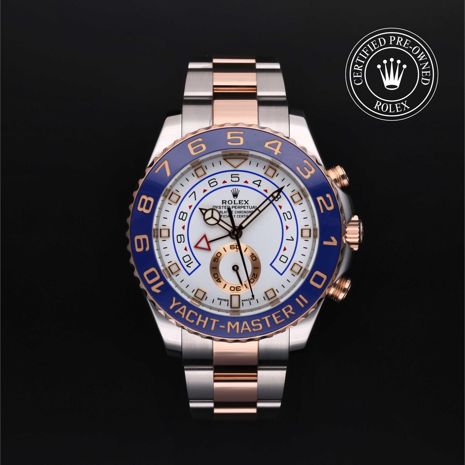Rolex Certified Pre-owned Yacht-Master M116681-0002 front on black background