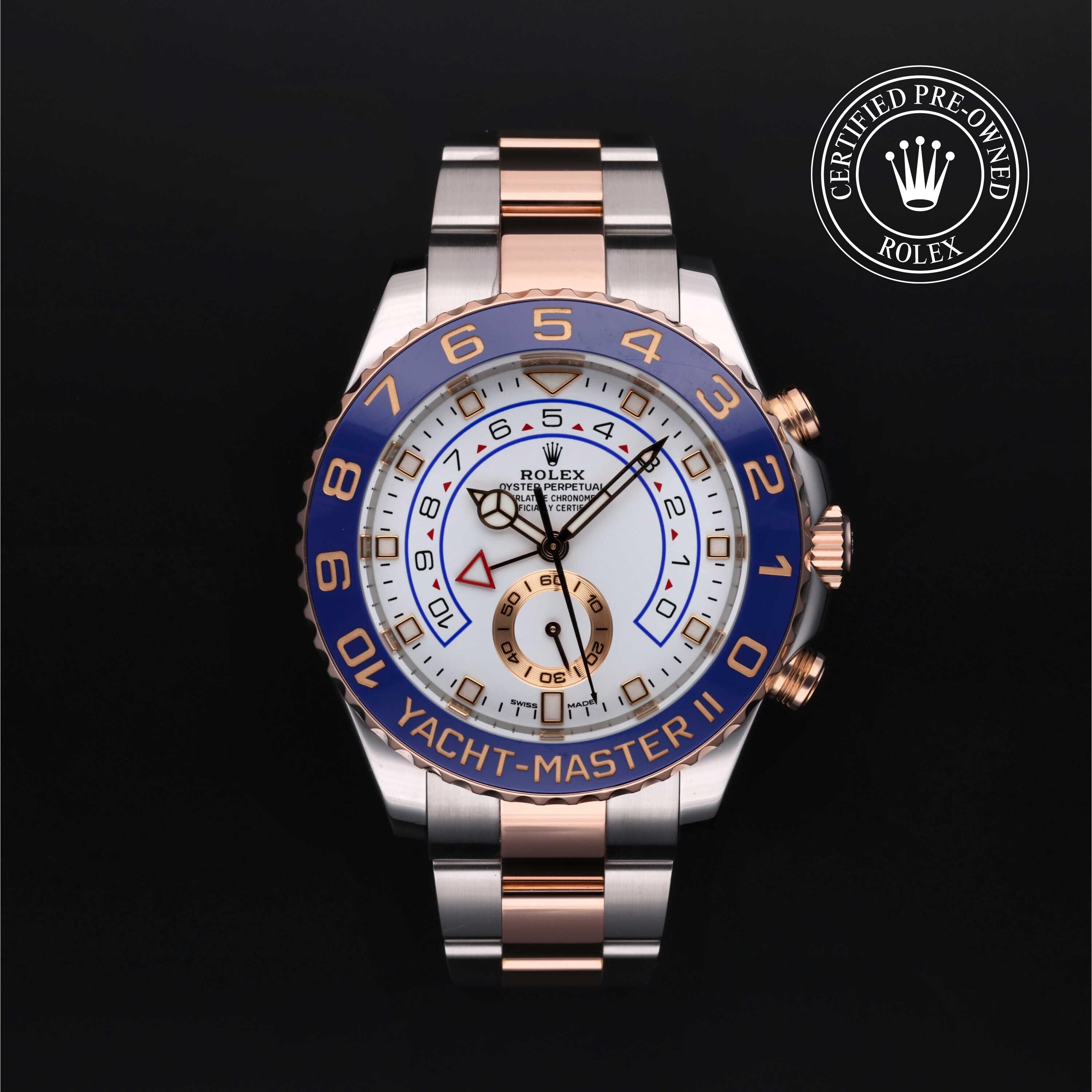 Rolex Certified Pre-owned Yacht-Master M116681-0002 front on black background