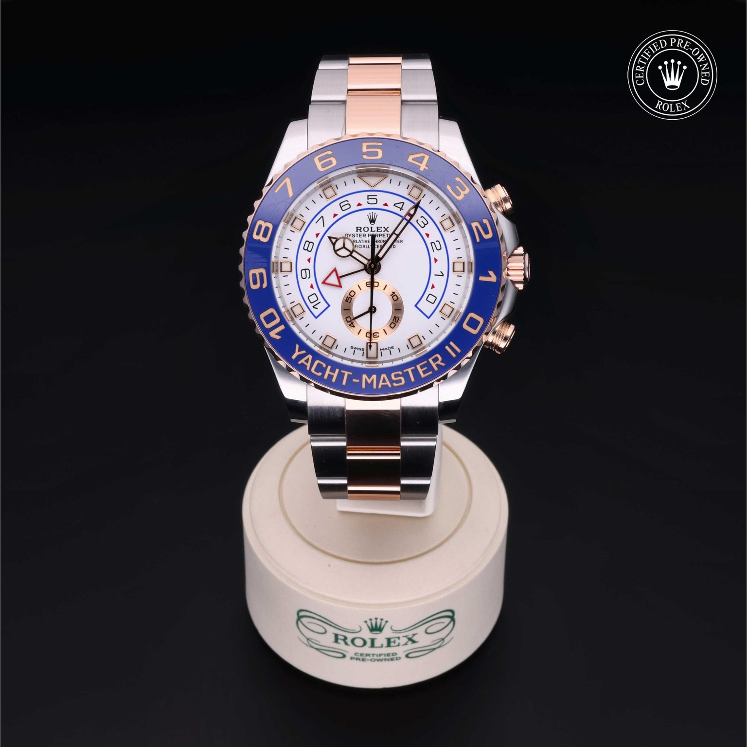 Rolex Certified Pre-owned Yacht-Master M116681-0002 front on black background