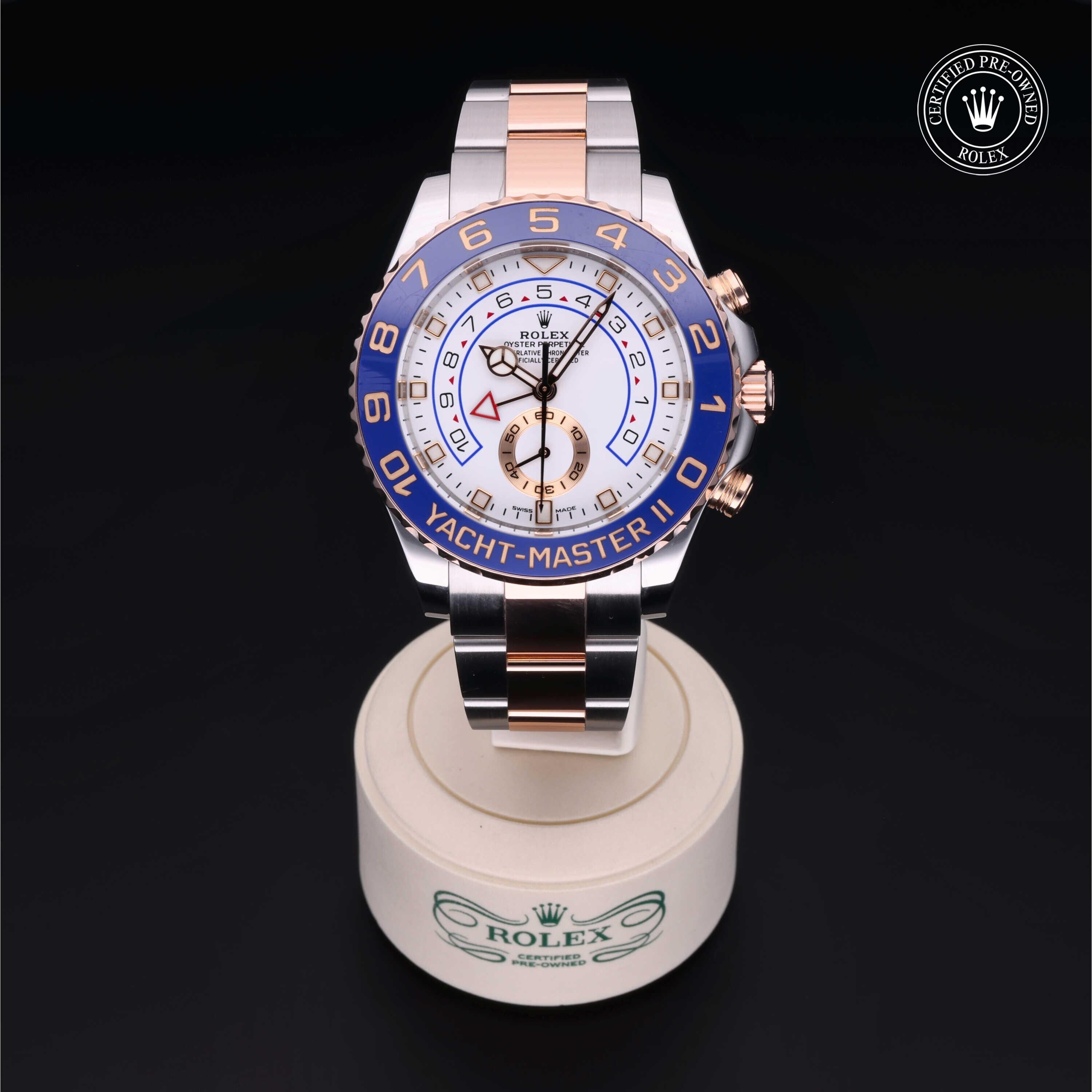 Rolex Certified Pre-owned Yacht-Master M116681-0002 front on black background