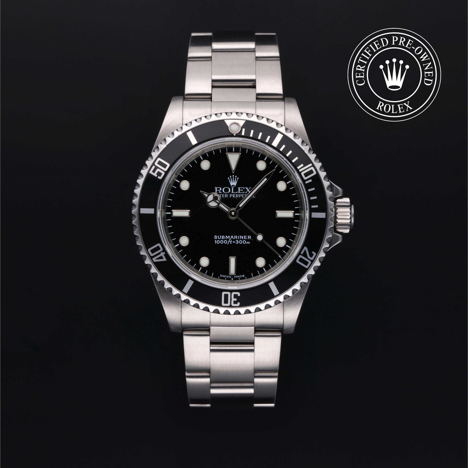 Rolex Certified Pre-owned Submariner Non Date M14060M-0004 front on black background
