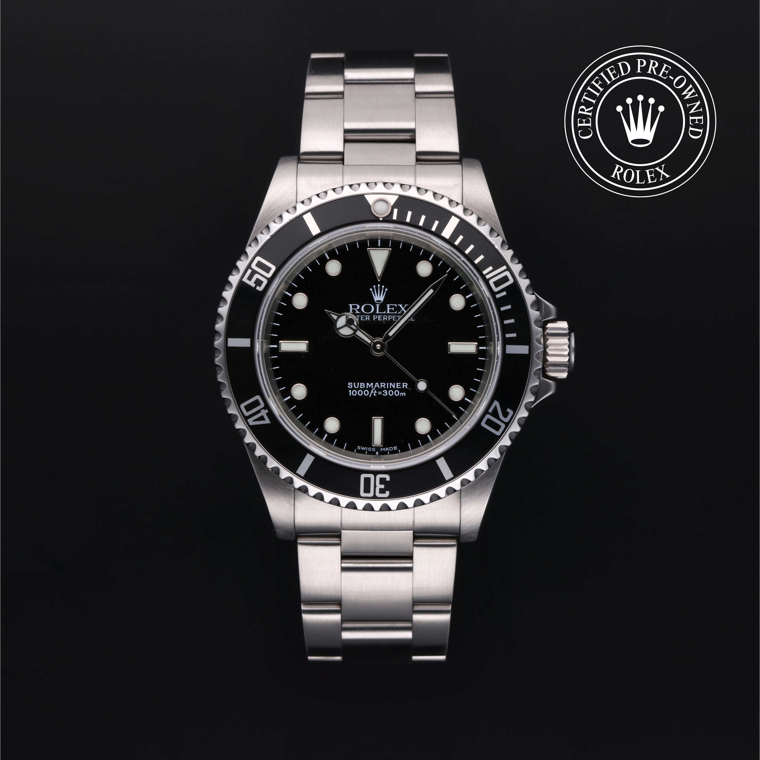 Rolex Certified Pre-owned Submariner Non Date M14060M-0004 front on black background