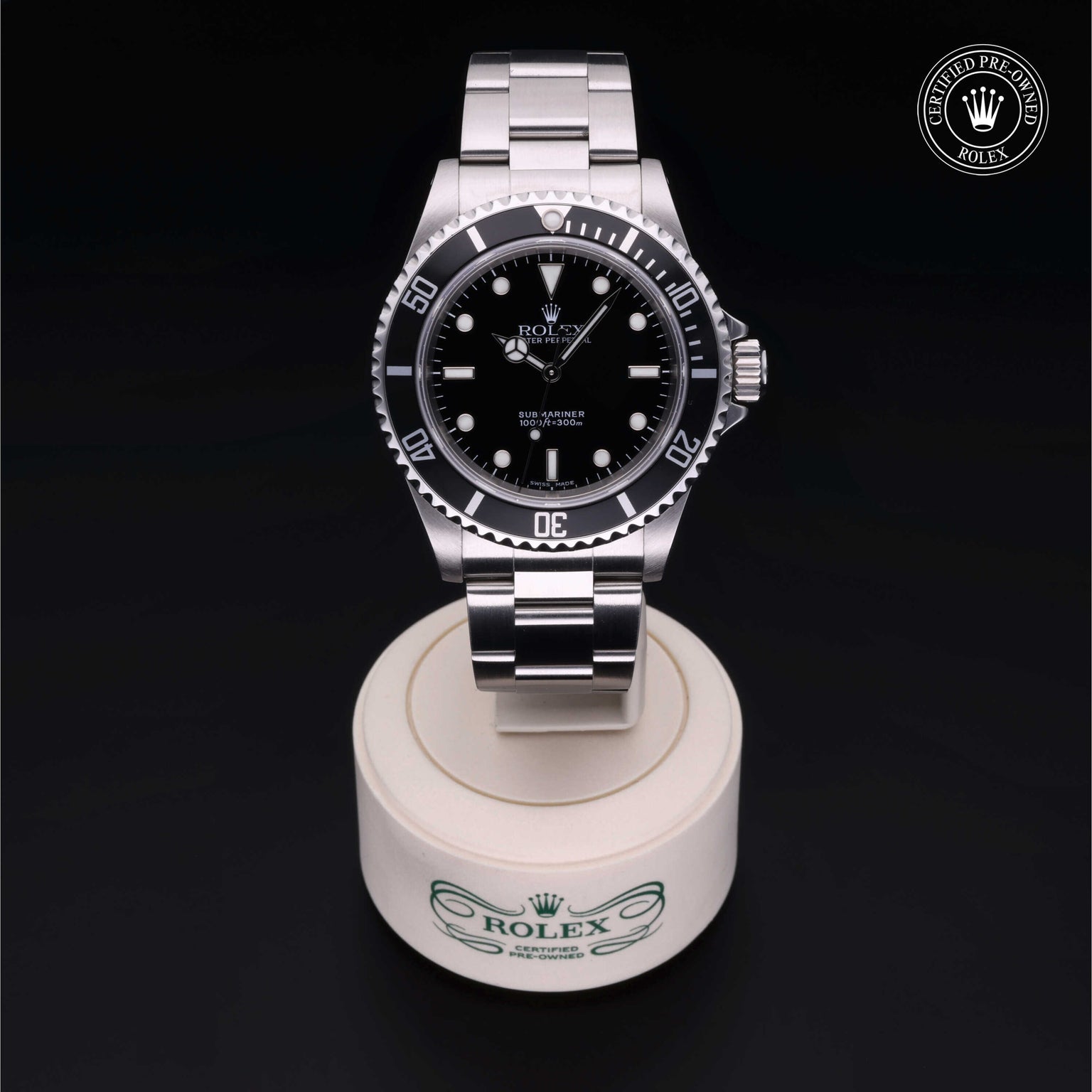 Rolex Certified Pre-owned Submariner Non Date M14060M-0004 front on black background