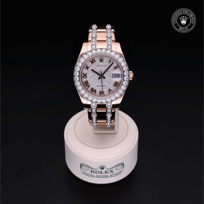 Rolex Certified Pre-owned Pearlmaster M81285-0013 front on black background