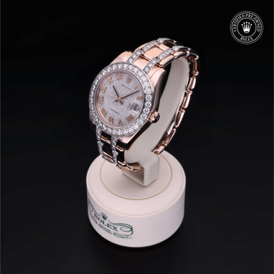 Rolex Certified Pre-owned Pearlmaster M81285-0013 front on black background