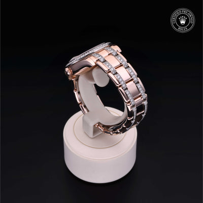Rolex Certified Pre-owned Pearlmaster M81285-0013 front on black background