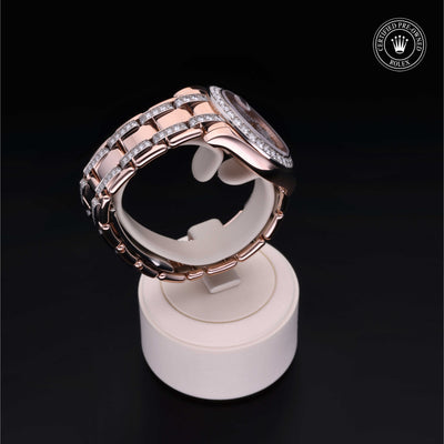 Rolex Certified Pre-owned Pearlmaster M81285-0013 front on black background