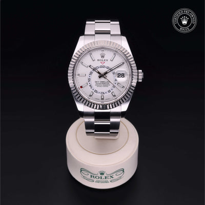 Rolex Certified Pre-owned Sky-Dweller M326934-0001 front on black background