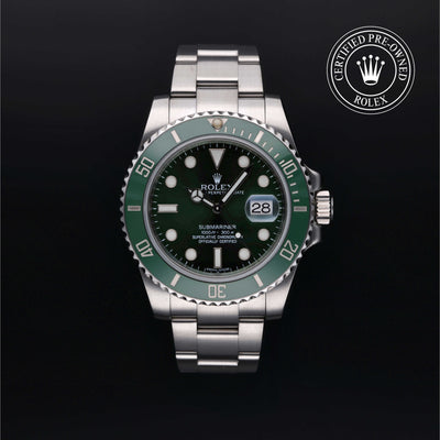 Rolex Certified Pre-owned Submariner Date M116610LV-0002 front on black background