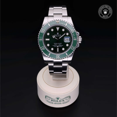 Rolex Certified Pre-owned Submariner Date M116610LV-0002 front on black background