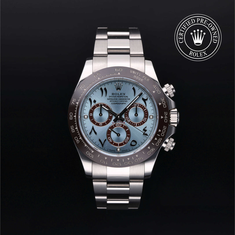 Rolex Certified Pre-owned Daytona M116506-0004 front on black background