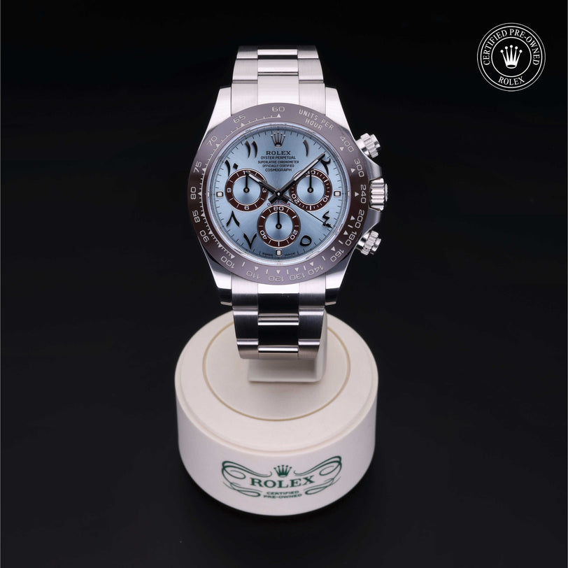 Rolex Certified Pre-owned Daytona M116506-0004 front on black background