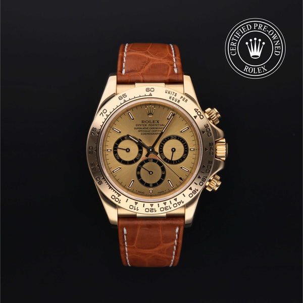 Rolex Certified Pre-owned Daytona M16518-0001 front on black background