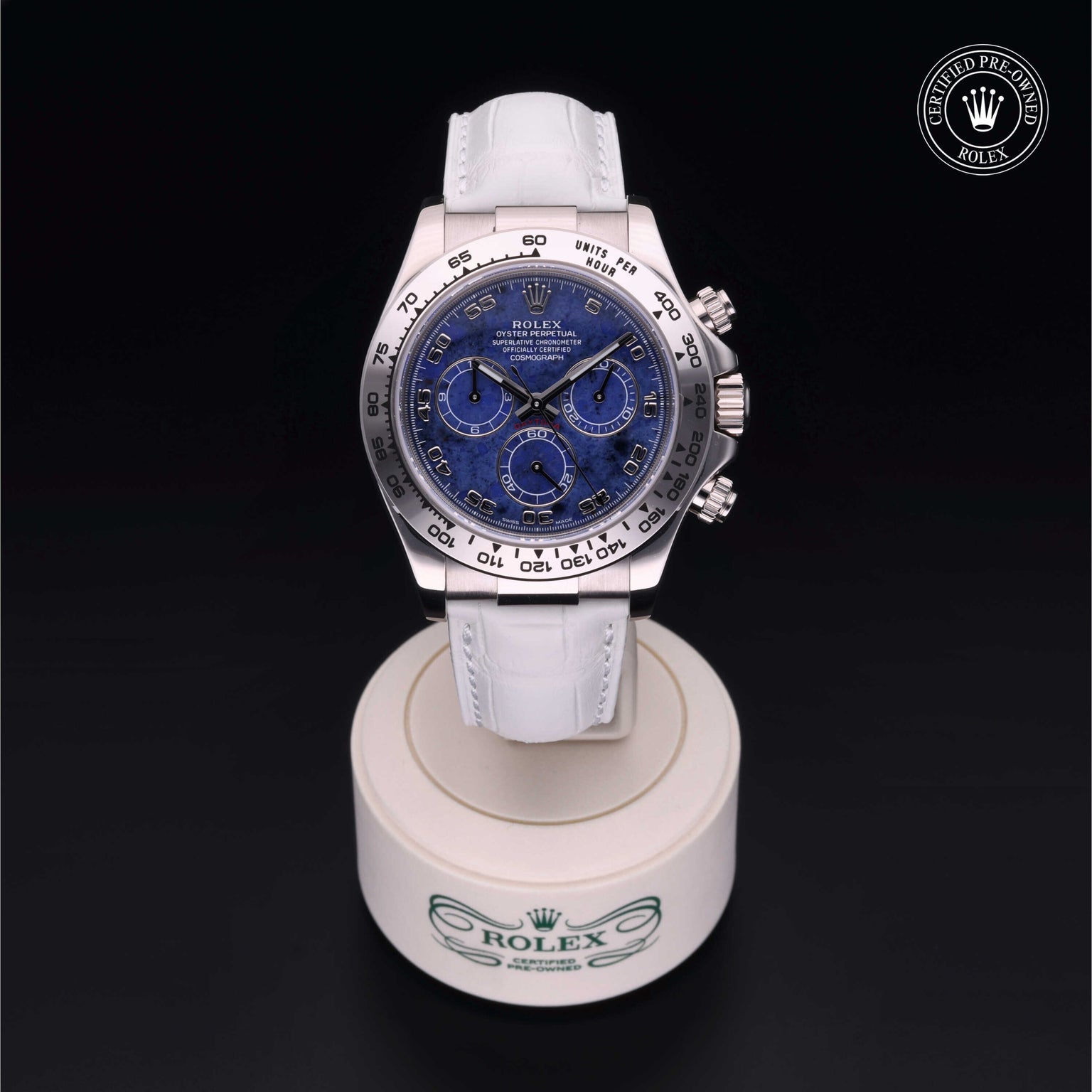 Rolex Certified Pre-owned Daytona M116519-0045 front on black background