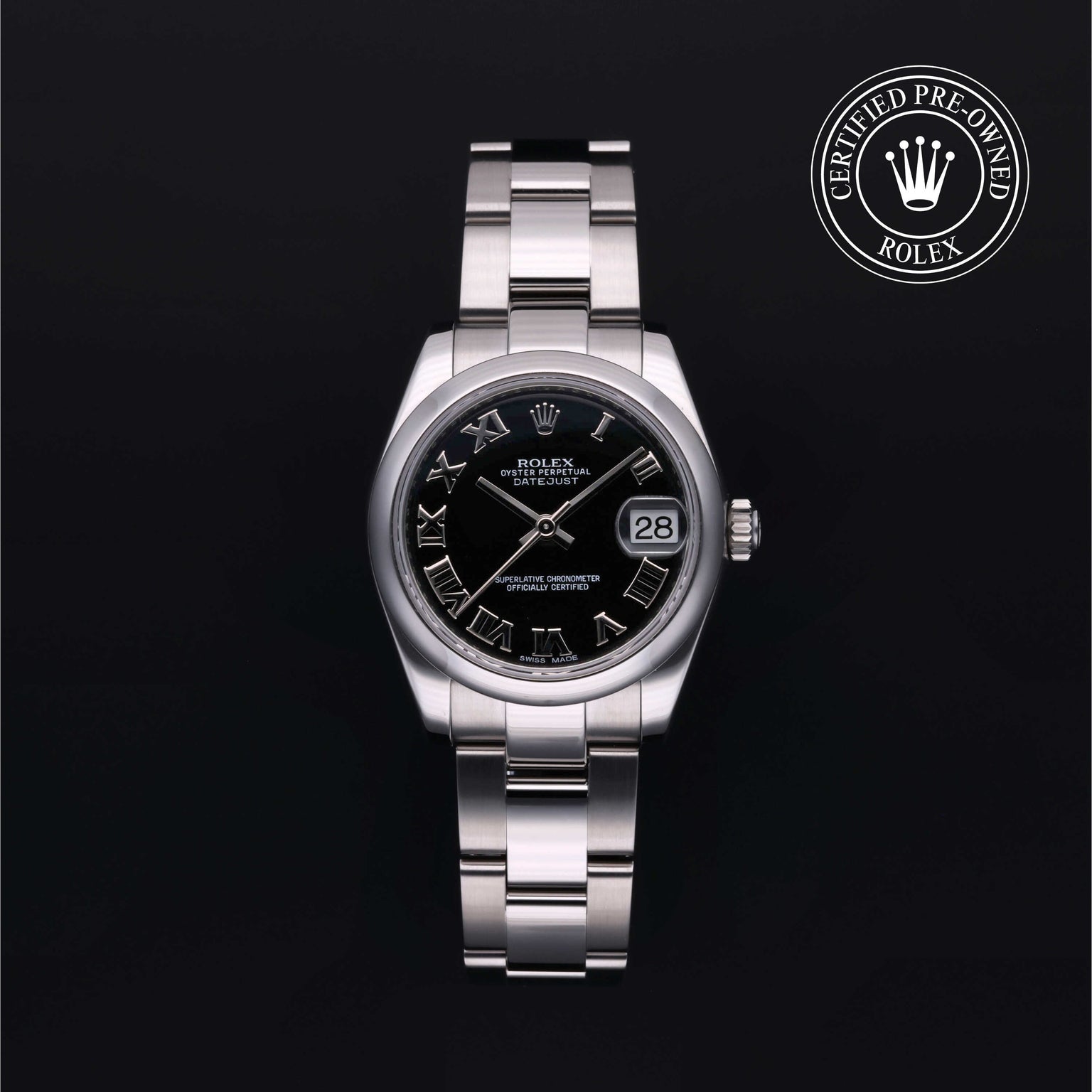 Rolex Certified Pre-owned Lady Datejust M178240-0034 front on black background