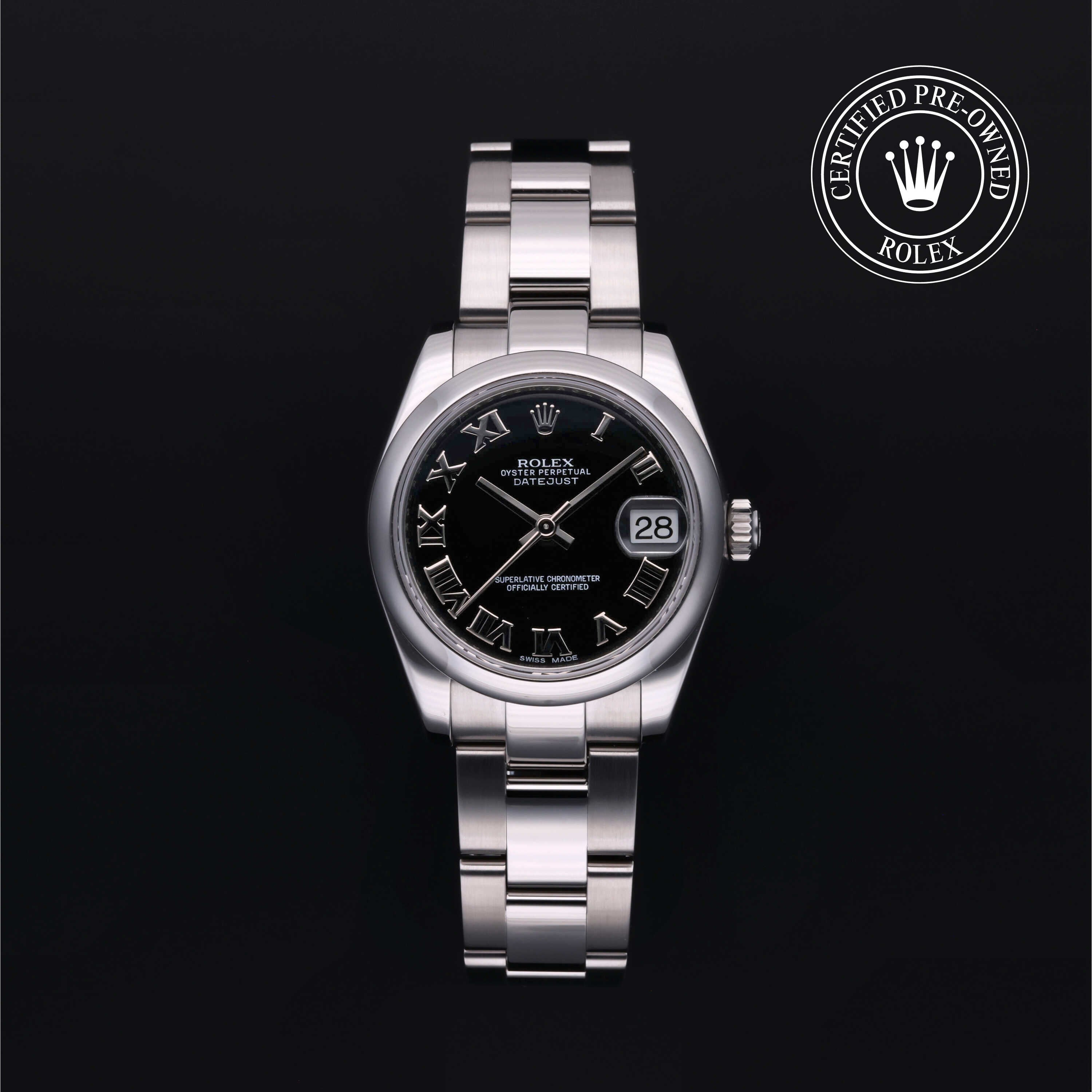 Rolex Certified Pre-owned Lady Datejust M178240-0034 front on black background