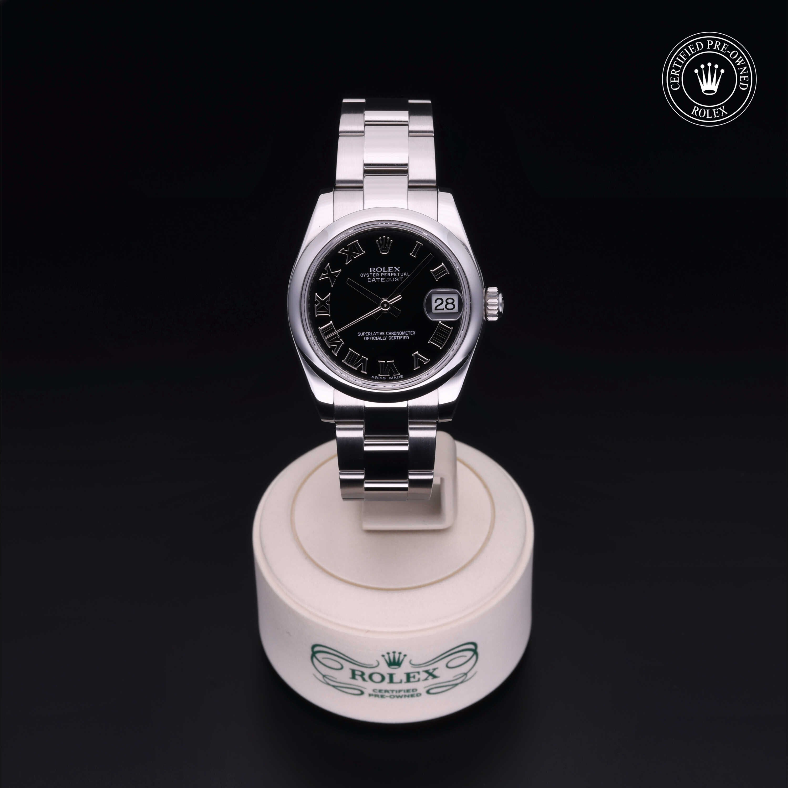 Rolex Certified Pre-owned Lady Datejust M178240-0034 front on black background