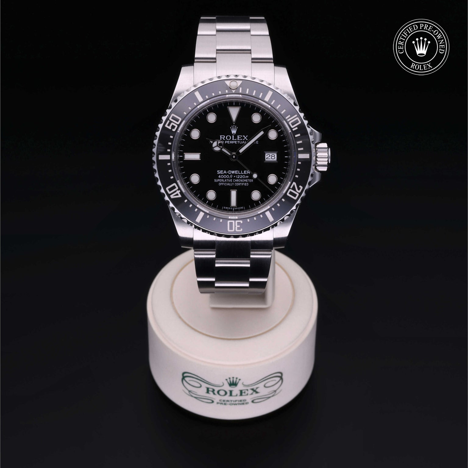 Rolex Certified Pre-owned Sea-Dweller M116600-0003 front on black background